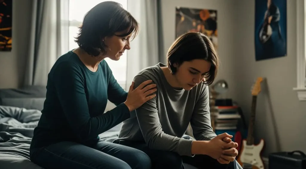 Parent comforting child, showing kids’ feelings during divorce.